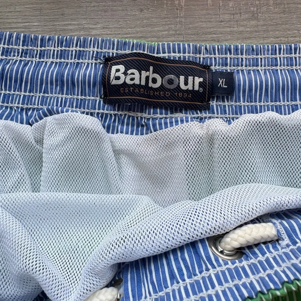 BARBOUR Light Green Striped Swim Trunks - Picture 4 of 7